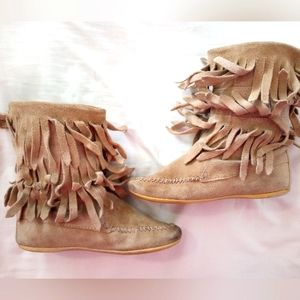 Girls' GUCCI Fringe Trimmed Suede Boots Brown